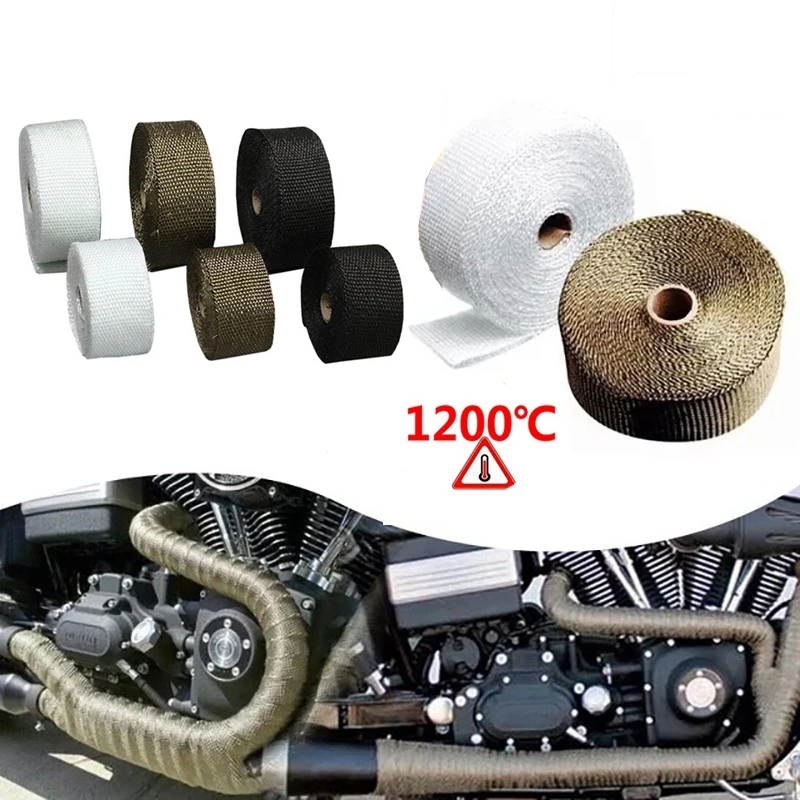 5/10m Roll Fiberglass Heat Shield Car Motorcycle Exhaust Thermal Tape Header Pipe Heat Wrap Tape Thermal Protection Pipe Insulat