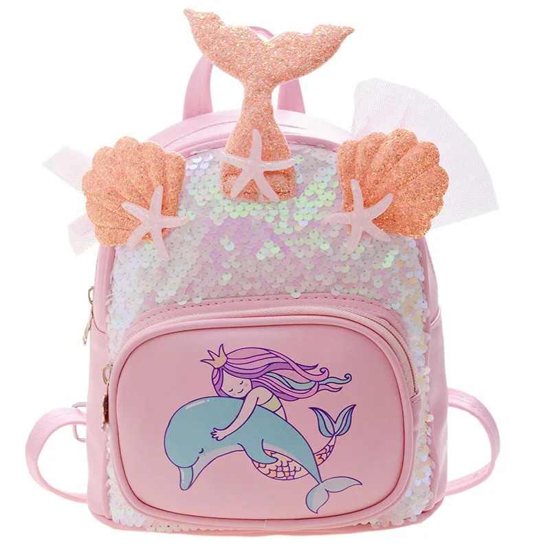 Personalized customization of new children\'s sequins, fashionable and foreign, cute backpack, mermaid girl kindergarten backpack