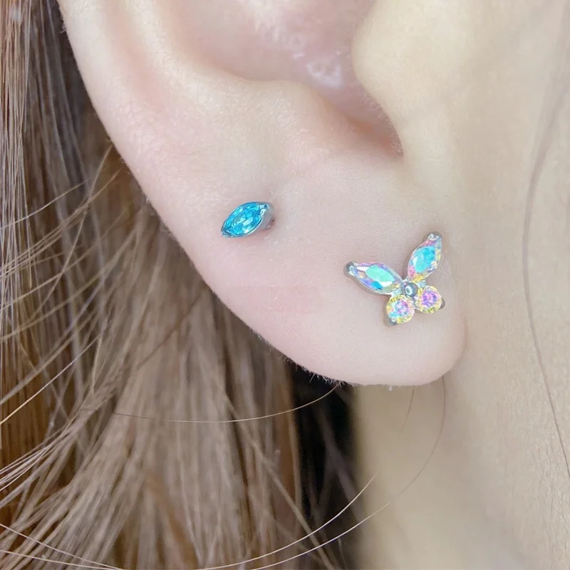 G23 التيتانيوم Labret ثقب 16 جرام موضوع داخلي تشيكوسلوفاكيا فراشة الشفاه ترصيع الزنمة اللولب الغضروف أقراط هيئة ثقب المجوهرات