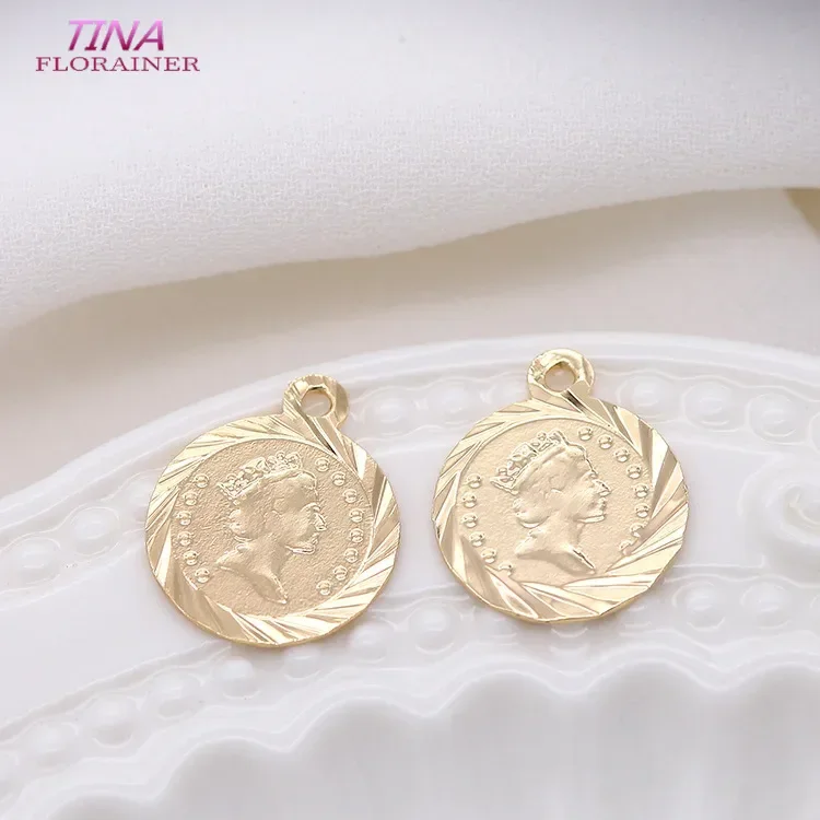 10PCS 14K Gold Color Plated Portrait Commemorative Coin Charm Pendants DIY Making Retro Chic Necklace Earrings Jewelry Pendant