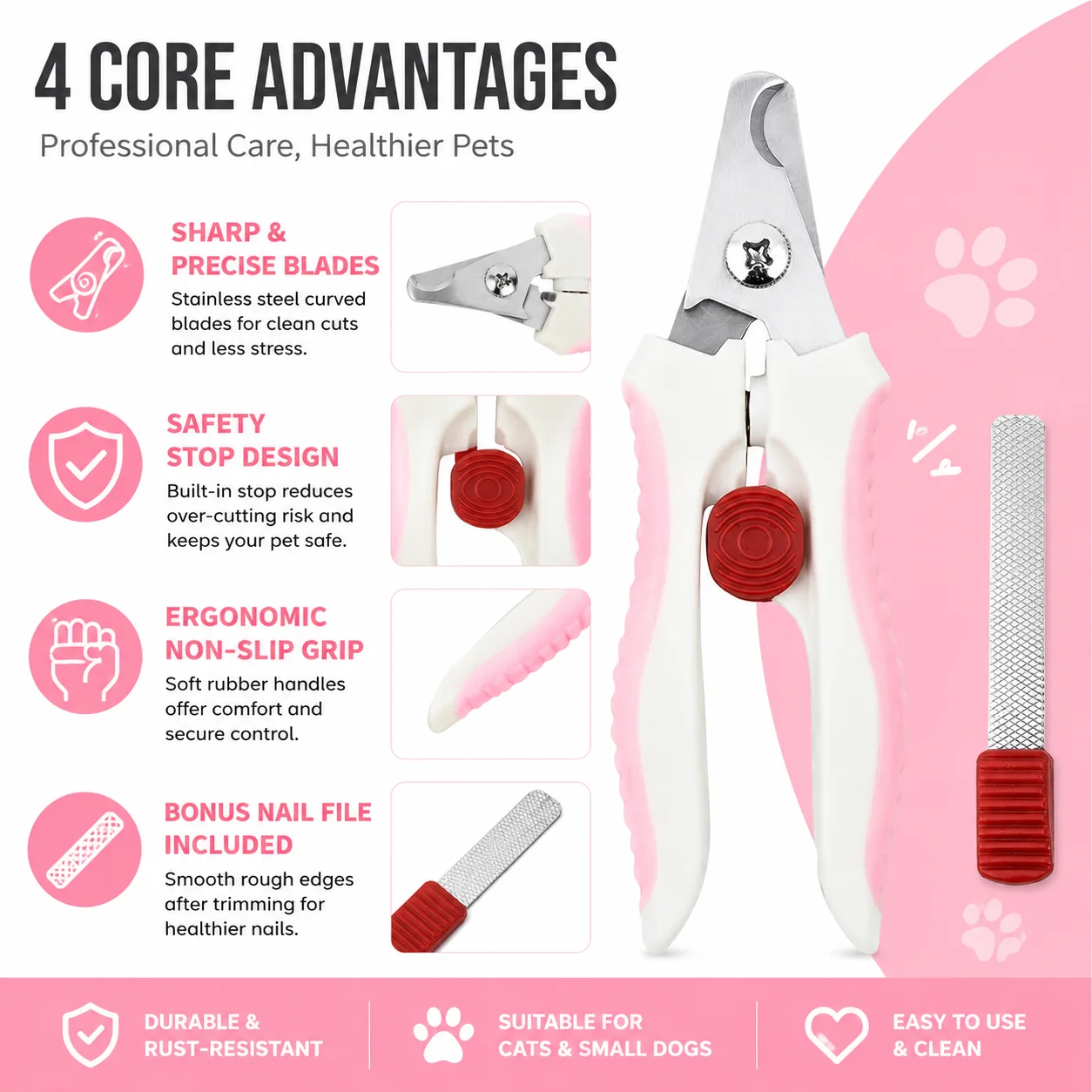 Large Dog Nail Clipper Set Stainless Steel Pet Nail Trimmer with Nail File Professional Grooming Tool for Dogs Cats Non-Slip Han