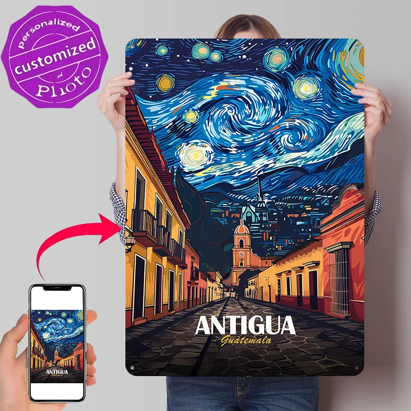 Antigua Guatemala Street Art Metal Poster Perfect Gift for Fans Lovers Customized Wall Art Metal Sign for Living Room Decoration