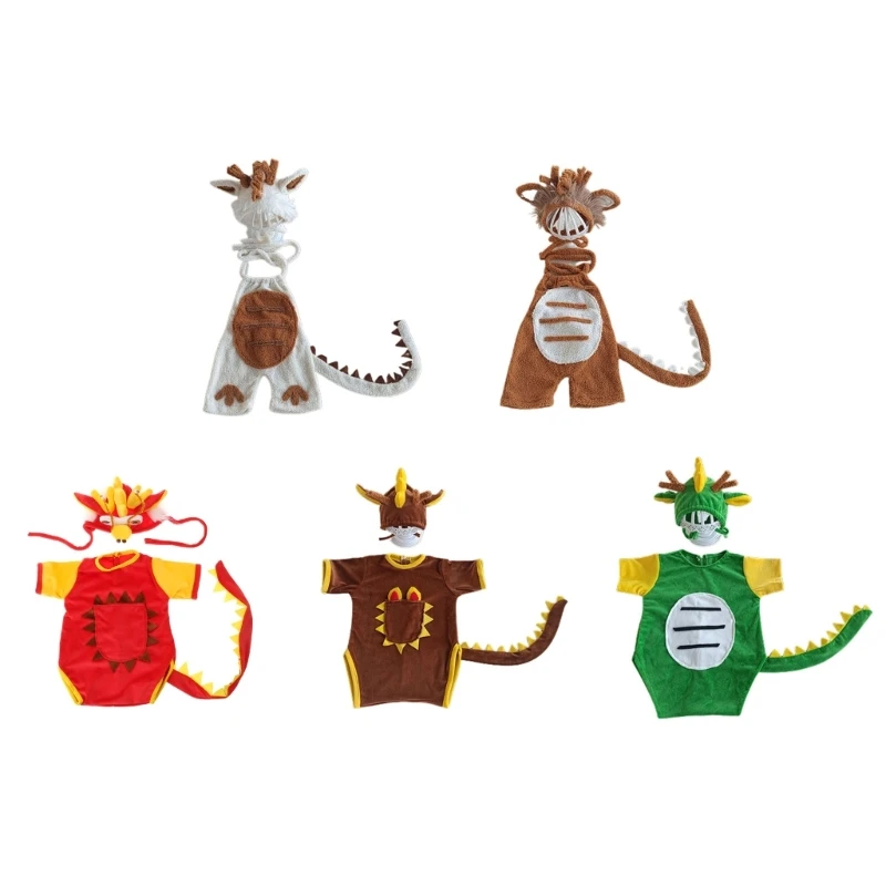 

Cartoon Dragon Costume for Baby Photoshooting Clothes Hat Newborn Photo Jumpsuit