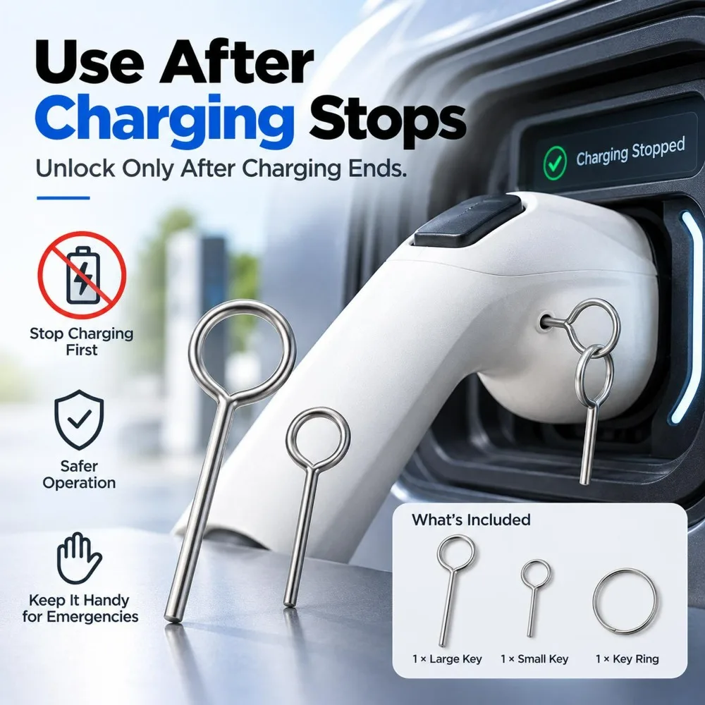 EV Charger Unlock Tool Emergency Fast Charging Gun Jammed Release Key Portable Metal Manual Puller Device for Electric Vehicle