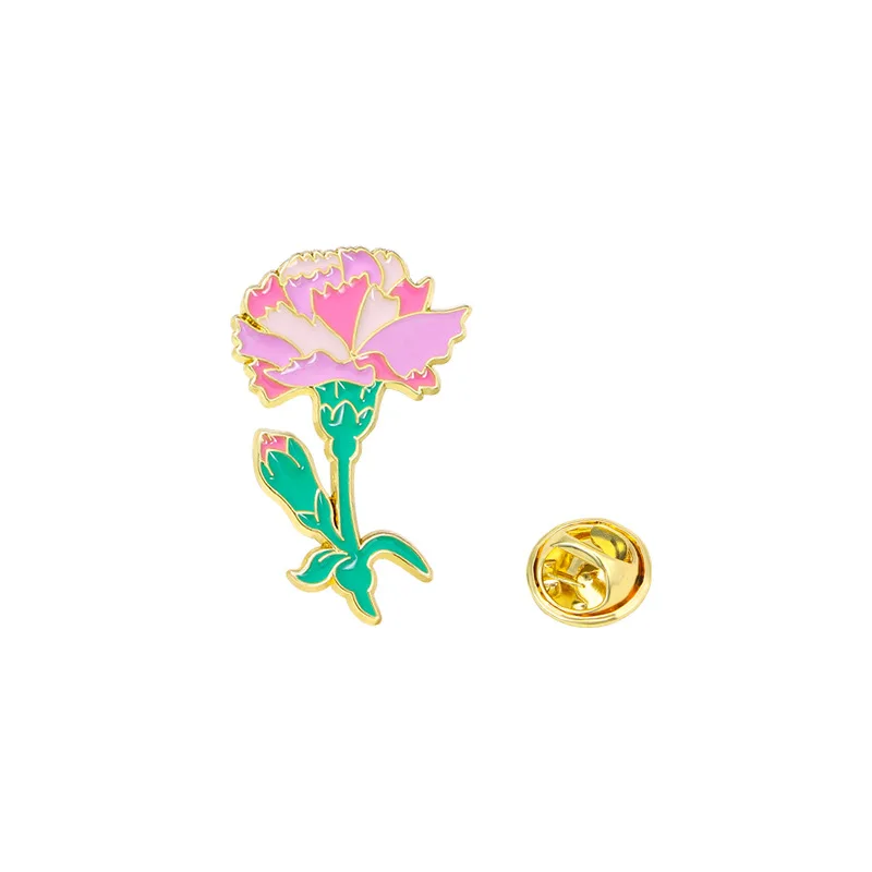 Mother's Day Carnation Flower Design Brooch Alloy Pins Badges Accessory For DIY Bag Clothing Hat Scarf T-shirt Jeans Decoration