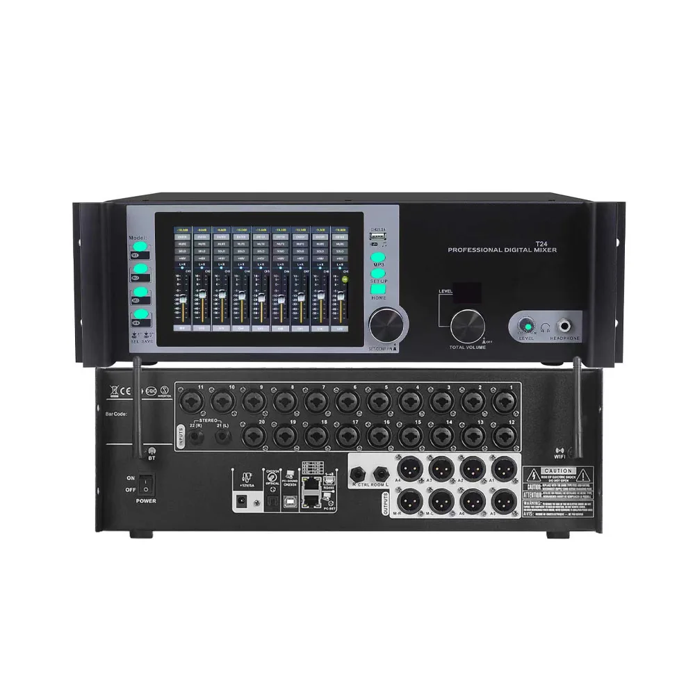 T24 Professional 24-Channel Dual-mode Digital Bluetooth Metal Audio Mixer Controller XLR Inputs 110-240V for