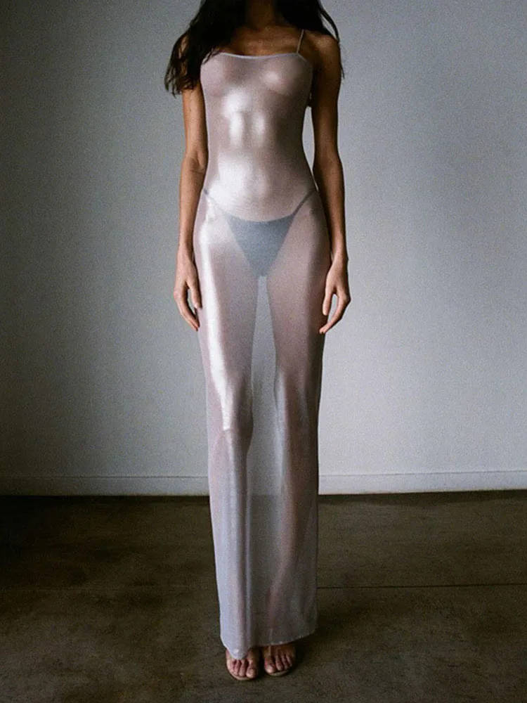 여성용 섹시한 스트랩 맥시 드레스, 바디 쉐이핑 드레스, 멋진 힙스터 의류, 시스루