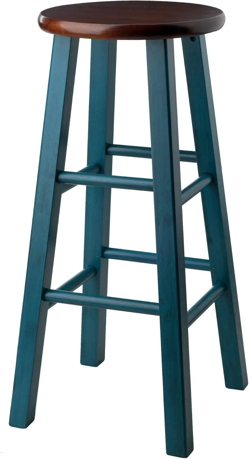 

Rustic Teal Walnut Bar Stool, 29 Inch Solid Wood with Antique Finish