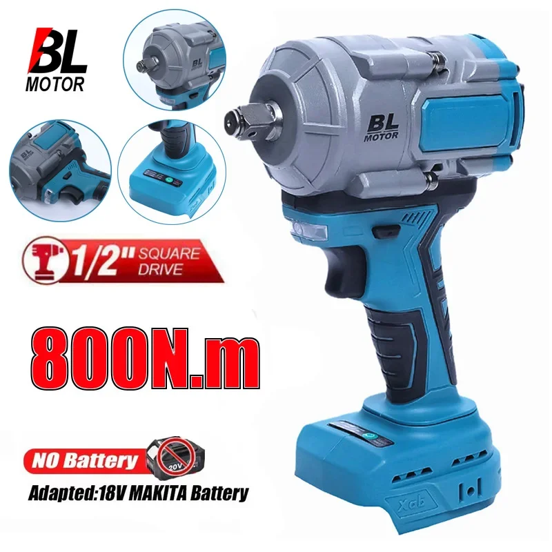 800N.m 1/2inch Brushless Electric Impact Wrench Car Truck Repair Cordless Rechargeable Power Tools for Makita 18V Battery