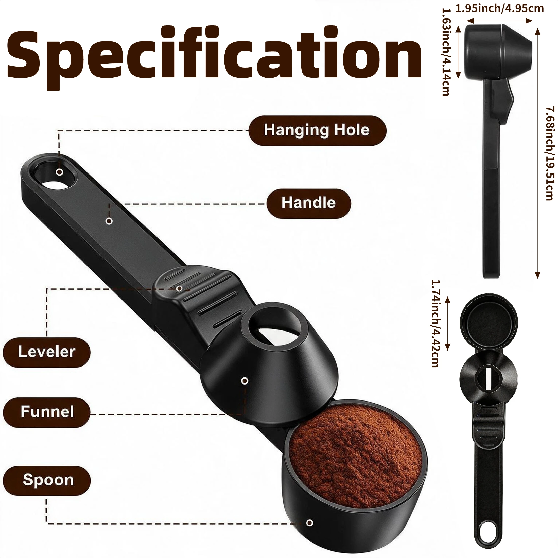 Coffee Scoop with Sliding Leveler Funnel 2 Tbsp Mess Free Measuring Spoon for Reusable K Cup Pods Ground Coffee Protein Powder