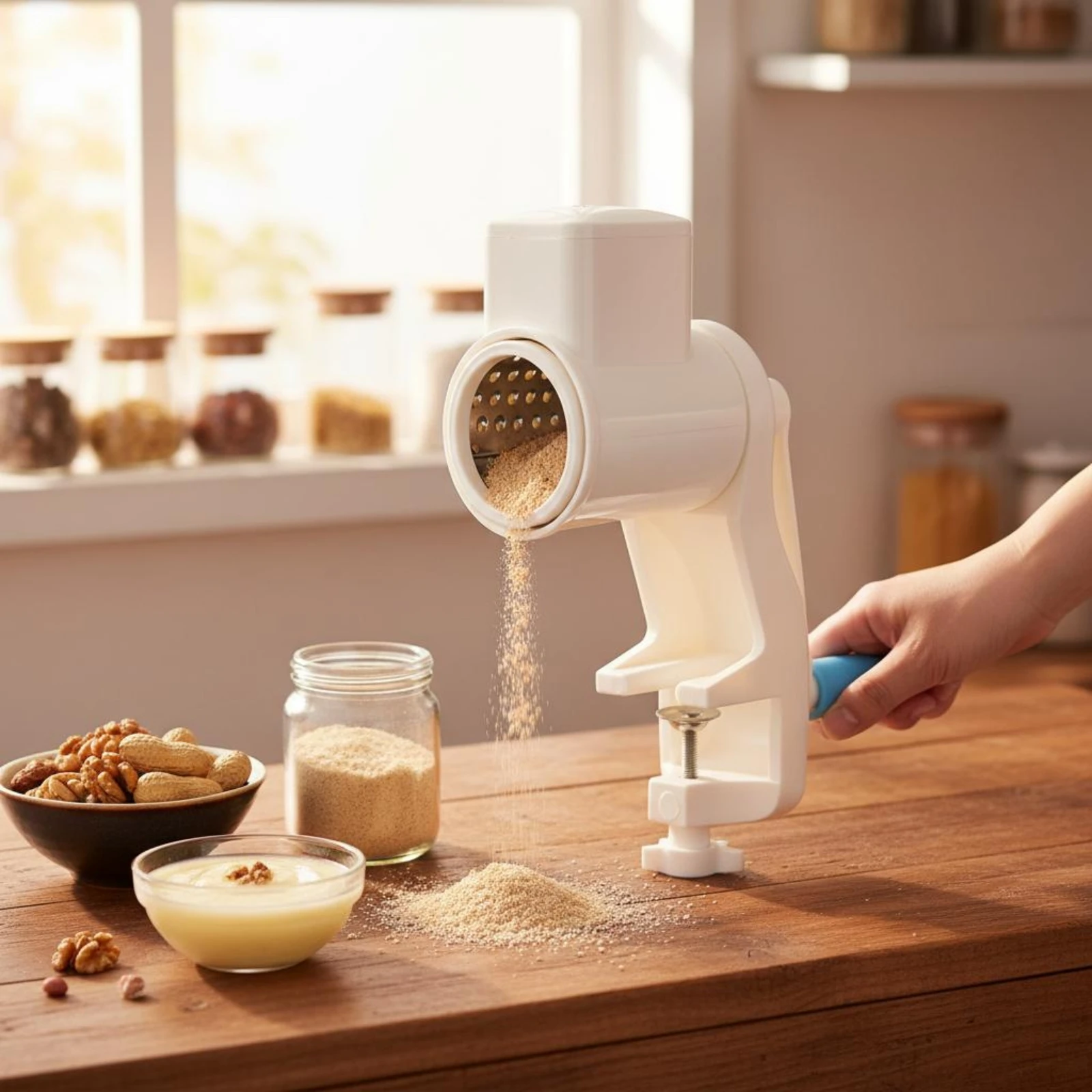 Hand Crank Nut Grinder Easy to Use Manual Nut Grinder Kitchen Tool Non-Skid Base Hinged Lid for Infant Food Prep view 5
