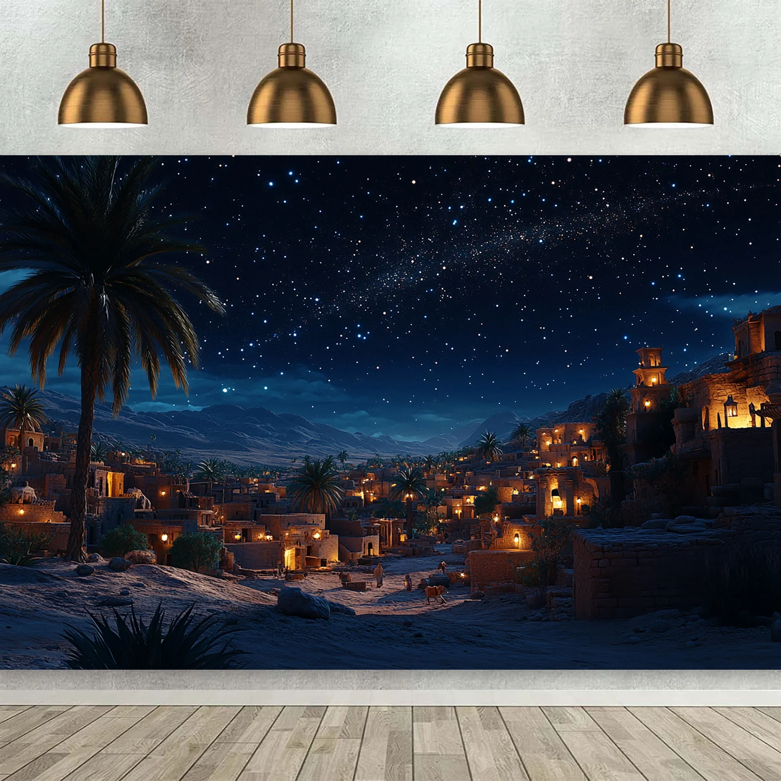 Fond de scène de la nativité - Starry Night Manager et Bethlehem Village, polyester, décorations de Noël et religieuses
