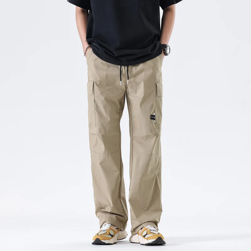 

Khaki Straight Sweatpants 2026 Men's Spring Summer Loose Versatile Wide Leg Pants American Cargo Sports Casual Pants Man
