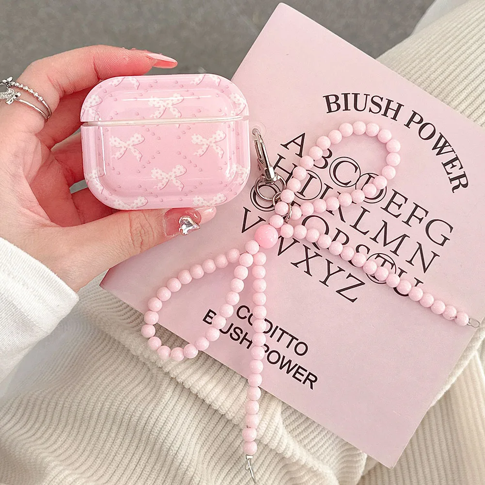 เกาหลีสีชมพูหัวใจรัก Bowknot สาวหูฟังสําหรับ Apple Airpods Pro 2 1 2 3 กรณีหูฟังป้องกันพร้อมจี้โบว์