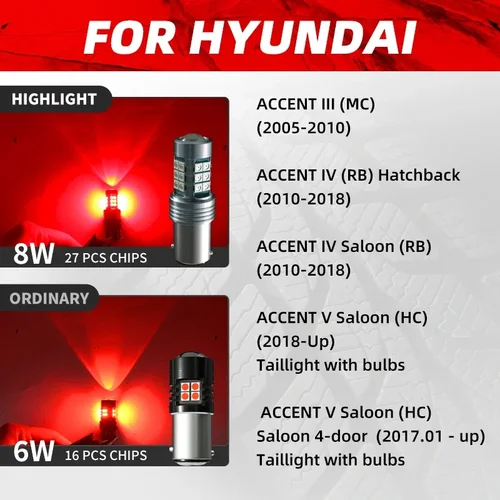 Imagen 2 del producto 2 uds luces de freno LED para coche Blubs rojo sin Error para Hyundai ACCENT 3/4/5 RB MC HC 2006 2009 2010 2012 2016 2018 2019 2020 2022