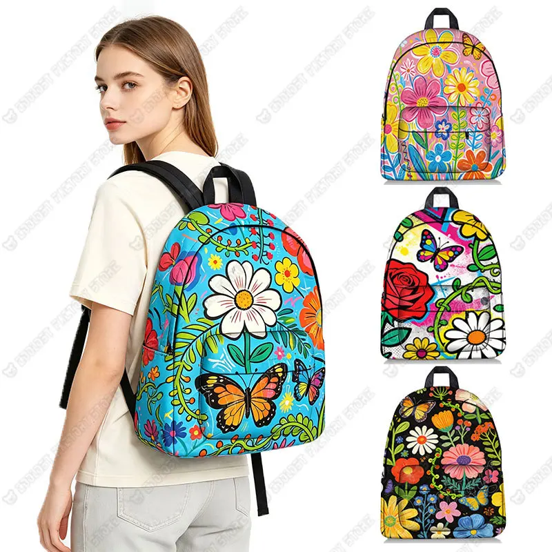Colorful Graffiti Hand-drawn Flower Print Backpacks Floral Women Rucksack for Travel School Bags for Teenager Laptop Backpack