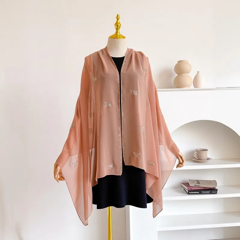 

Женский шелковый платок для весны и лета, мусульманский солнцезащитный платок с геометрическим узором, украшенный стразами, повседневный модный аксессуар для улицы