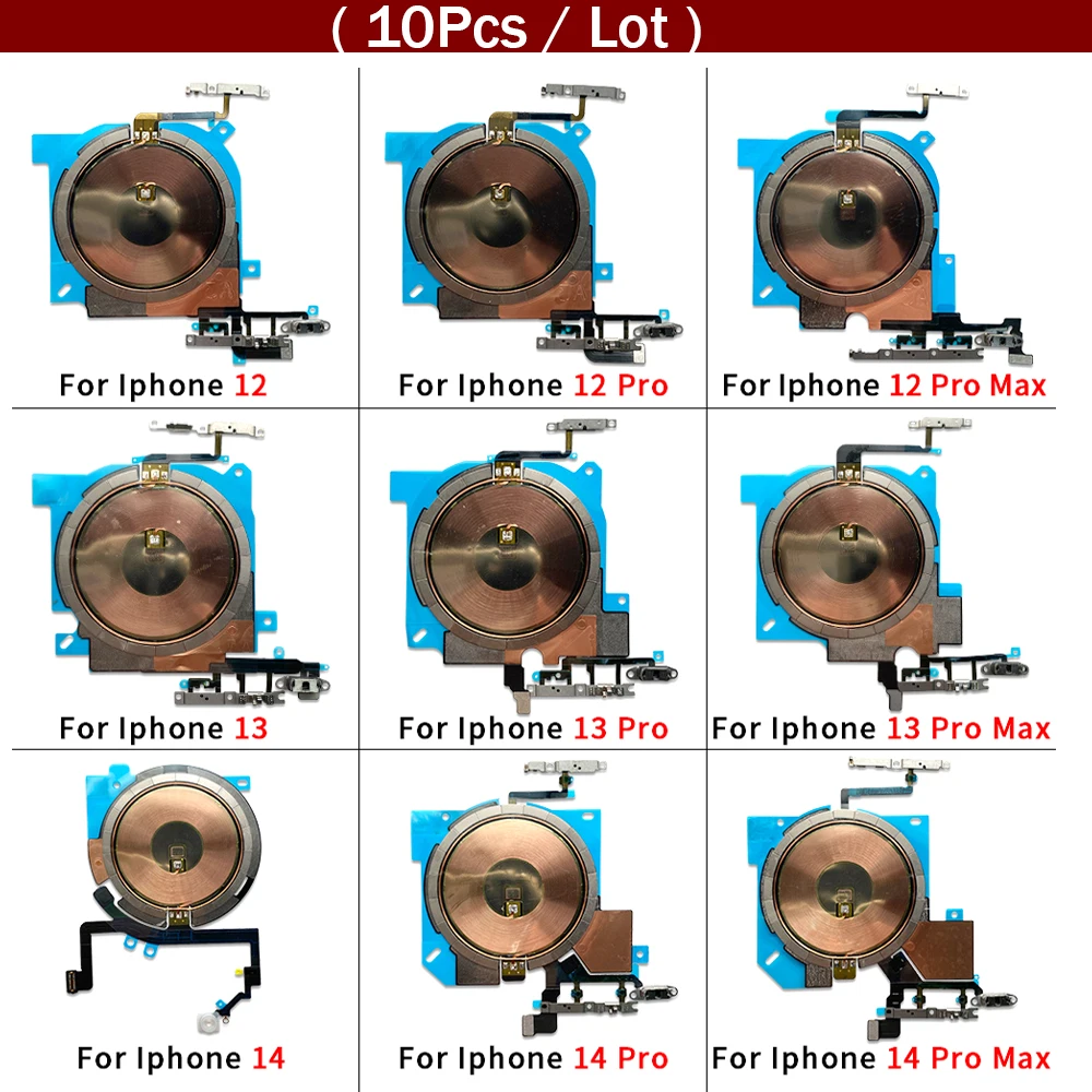 

10Pcs, New For iPhone 11 12 13 14 15 Pro Max Plus Wireless Charging Chip Coil With Volume Flex Charger Panel Sticker