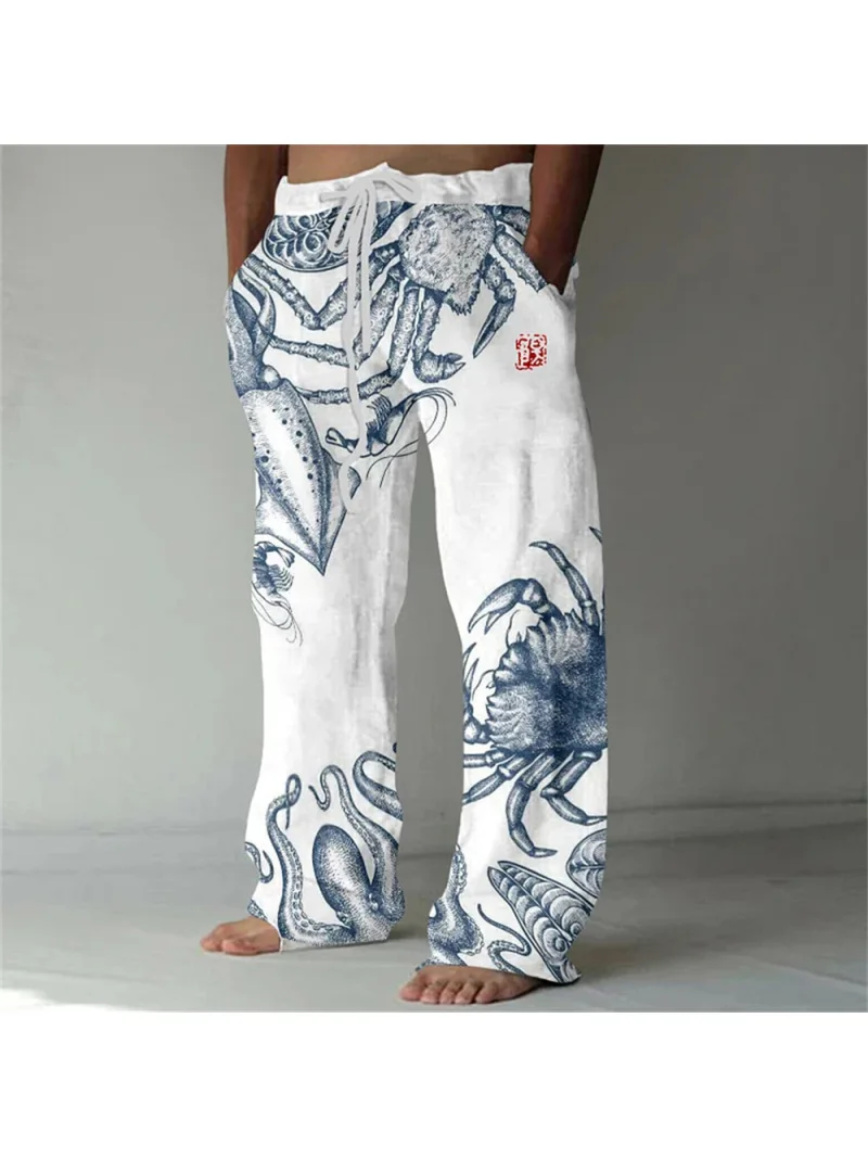 Popular comfortable beach pants with crab octopus pattern 3D printed casual daily plus size men's fashionable casual pants