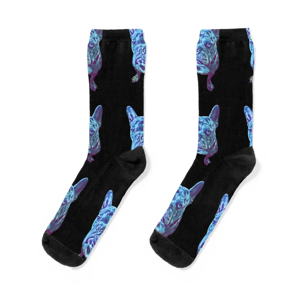 

Bulldog-Merle Frenchie With Blue eyes- 3 Socks anti-slip new year winter thermal Socks Men Women's