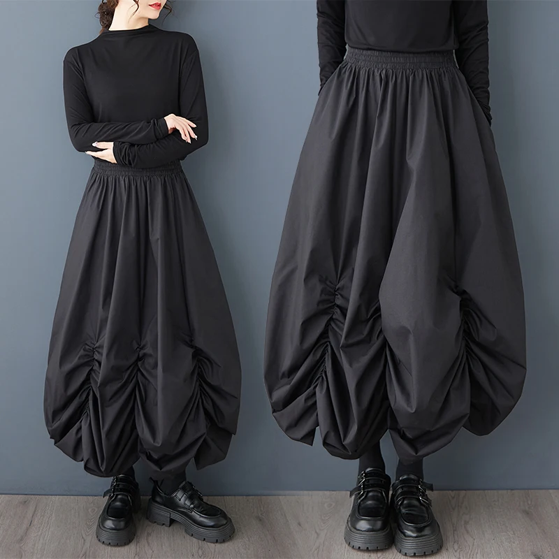 Fashionable plus Size Women's Skirt Spring Autumn Loose Wide Leg Drapey Half Body Skirt High Waist a Line Single Color