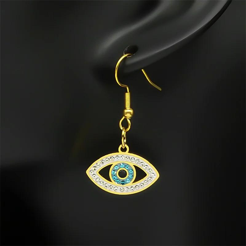 Vintage Crystal Evil Demon Eye Dangle Earrings for Women Stainless Steel Gold Color Drop Earring Jewelry Party Gift E8329 image 3