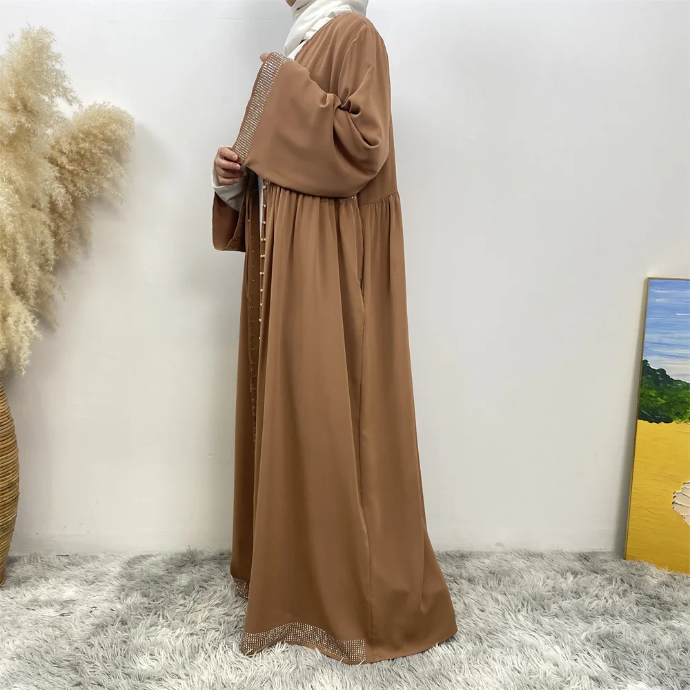 Abayas for Women Muslim Dress Kimono Hijab Dresses Solid Kaftan Eid Islam Clothing Kebaya Ramadan Abaya Jilbab Pearl Dubai Robe