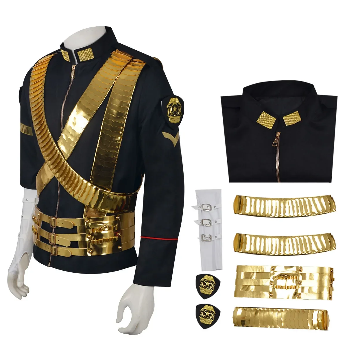 Michael Joseph Jackson Classic JAM Jacket & Metal Belt Bullet Punk Exactly Same High Collection Halloween Costumes - view 4