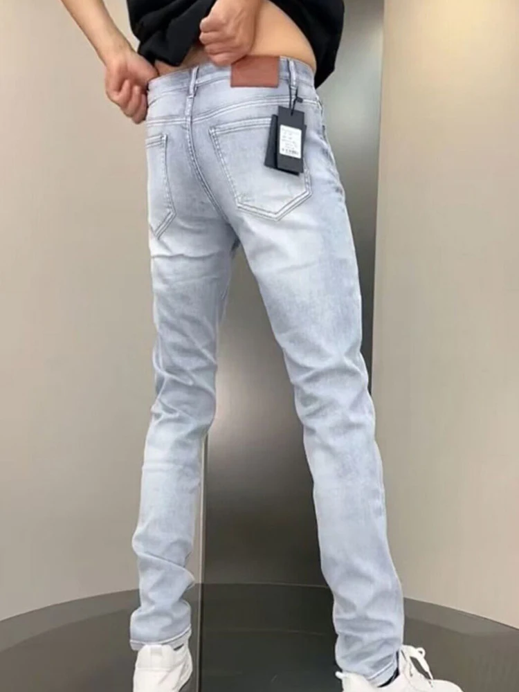 Estate blu confortevole elegante classico Designer Jeans Slim da uomo marchio di lusso coreano moda studente Cowboy Soild Denim pantaloni