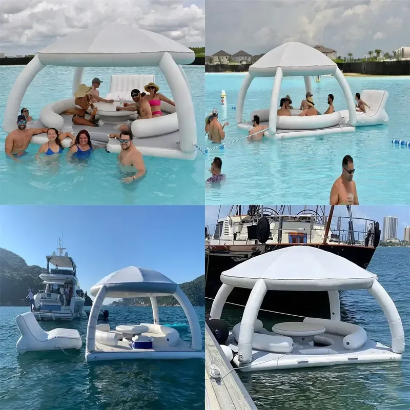 Inflatable Yacht Floating Platform Island Partybana Aqua Banas Sea Lake Float Lounger Dock Platform with Tent Shades