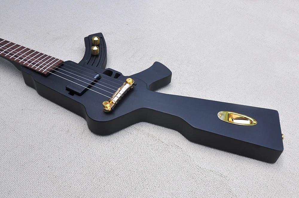 Matte Black Gun Shaped Electric Guitar with Rosewood Fretboard,22 Frets,Gold Hardware,Customizable