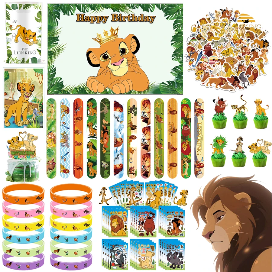 

Сувениры для вечеринки «Король Лев», украшения для дня рождения, включают браслет, мультяшные наклейки, украшение для торта, рождественские чулок, наполнители