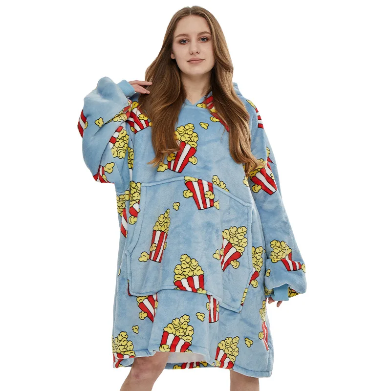 Women Hooded Nightwear Cartoon Sleepwear Loose Flannel Bathrobe Loose Bigsize Blanket Nightgown Winter New Home Clothes