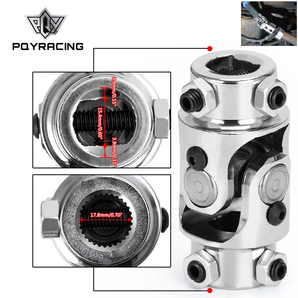 PQY - 3/4" DD X 3/4"-30 SP Splined Chrome Single U-Joint Shaft Universal Steering For Ford Volkswagen Chevrolet PQY-SJS03S 