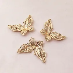 10Lcs/Lot Alloy Golden Butterfly Pendant Buttons For DIY Handmade Hair Jewelry Accessories Brooch Bag Shoes Box Mobile Phone