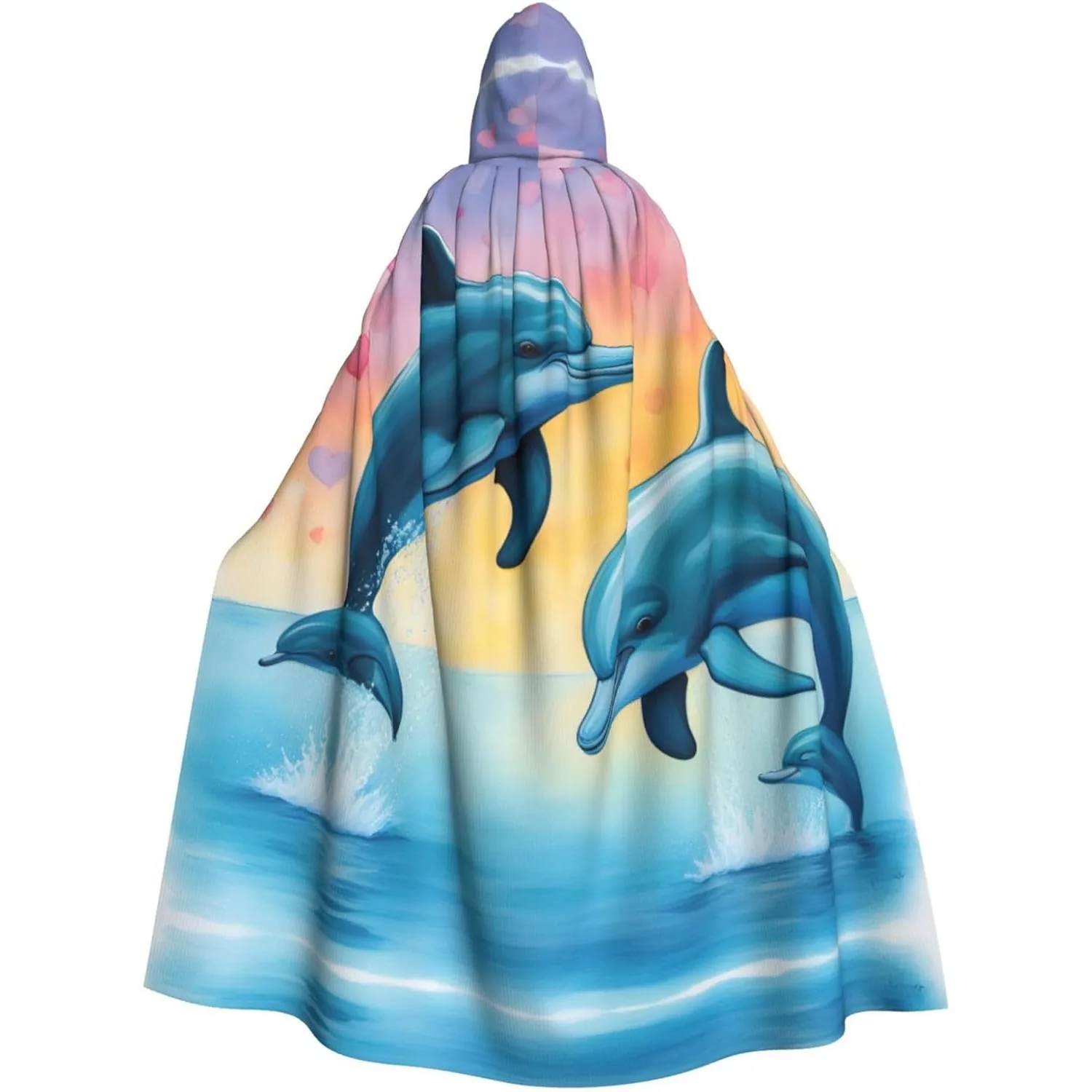 

Dolphins In Love Print Adults Hooded Cloak With Halloween Christmas Witch Cape Robe Costume Party