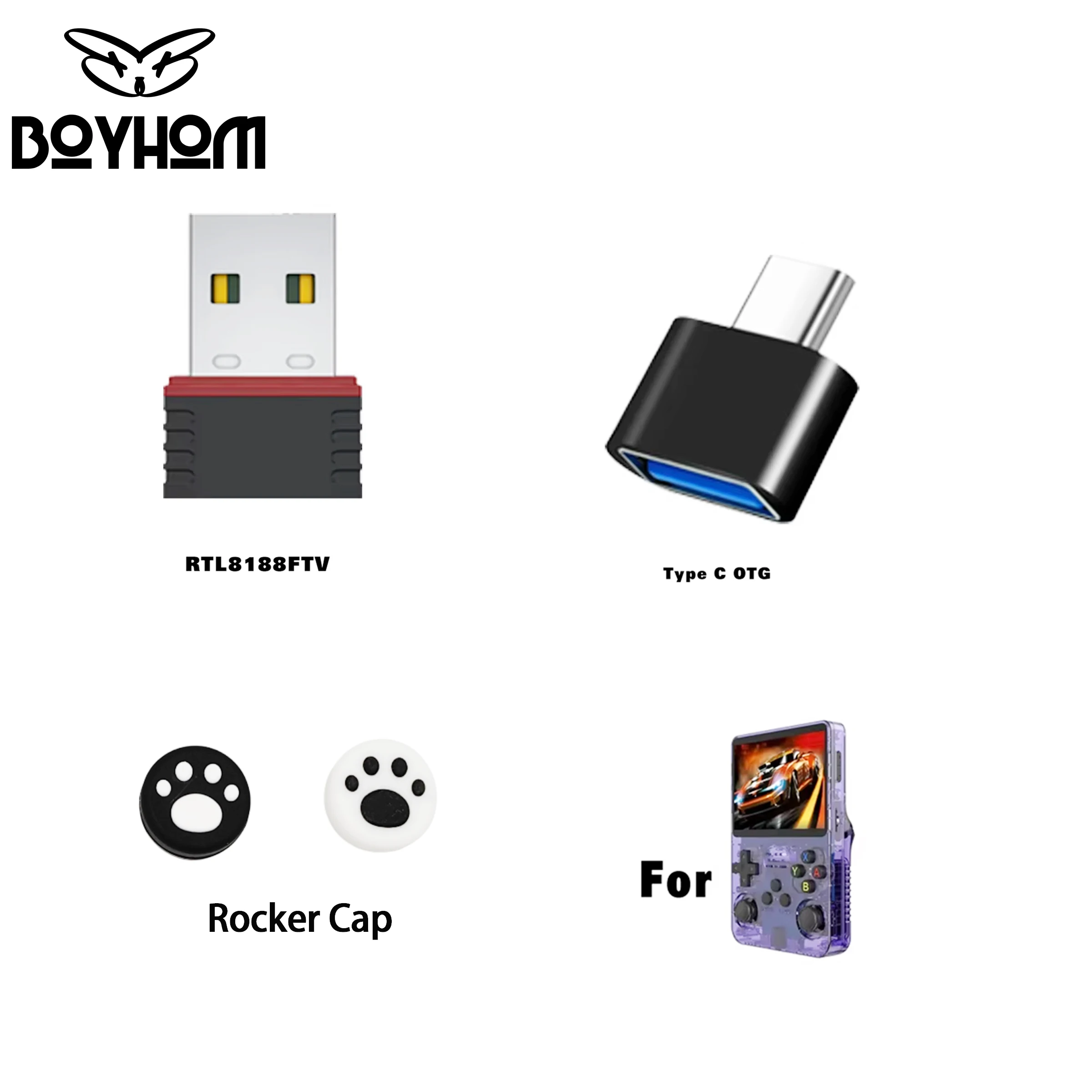Nouveau Dongles USB R36S (WiFi) RTL8188FTV et adaptateur OTG TYPE C pour console de jeu rétro R36S R36H R36PLUS, accessoires portables
