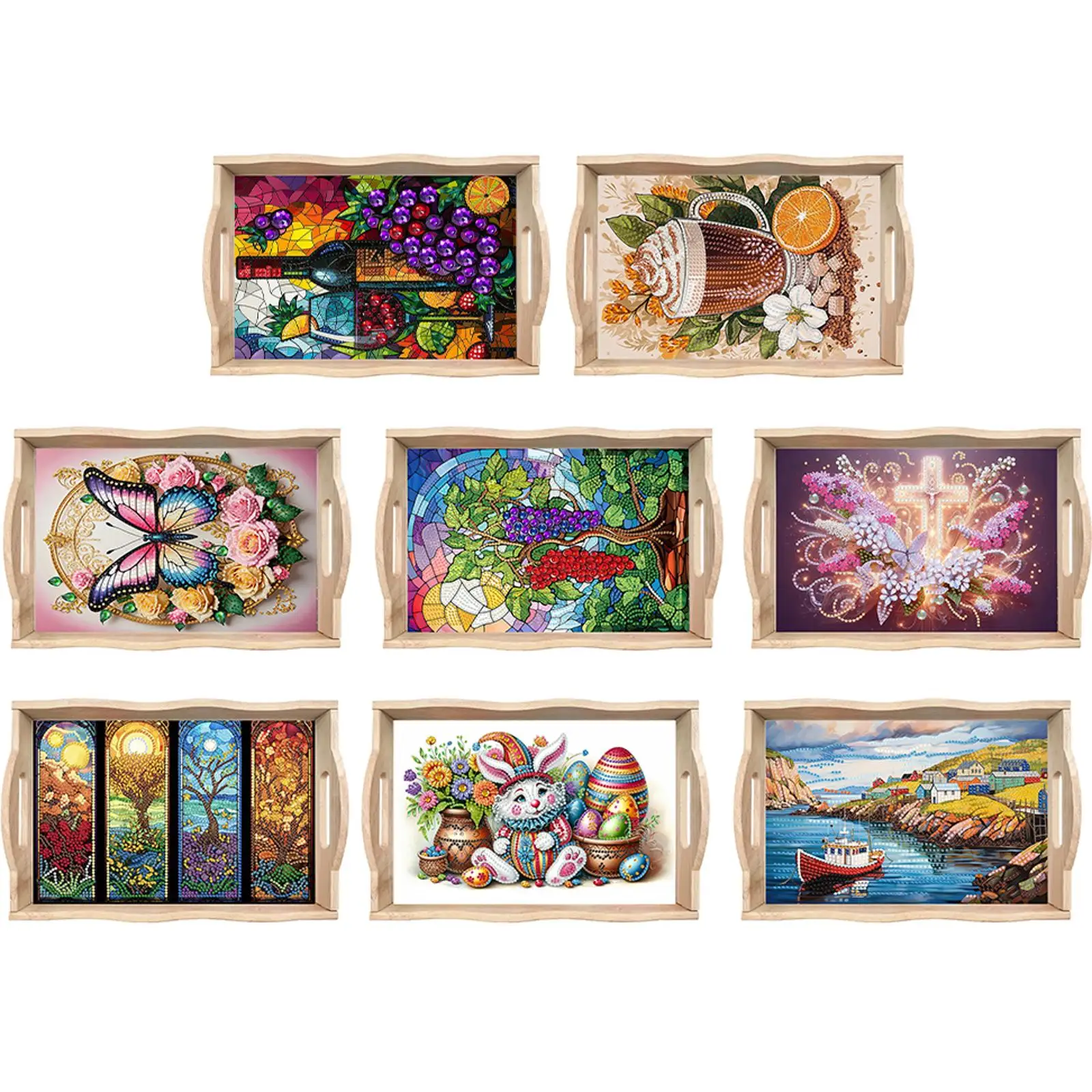 

Diamond Painting Wooden Tray with Handle Wooden DIY Diamond Painting Tray Kit Serving Platter for Food Snacks Home Decor