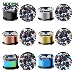 MODRSA 1Pair Stainless Steel Piercing Ear Strechers Zircon 5-20mm Ear Plugs and Tunnels Earrings Black Punk Piercing Jewelry