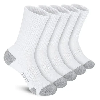 5 Pairs Men's Athletic Socks Sport Running Calf Socks Performance Cushioned Breathable Outdoor Crew Socks for Men Women 1