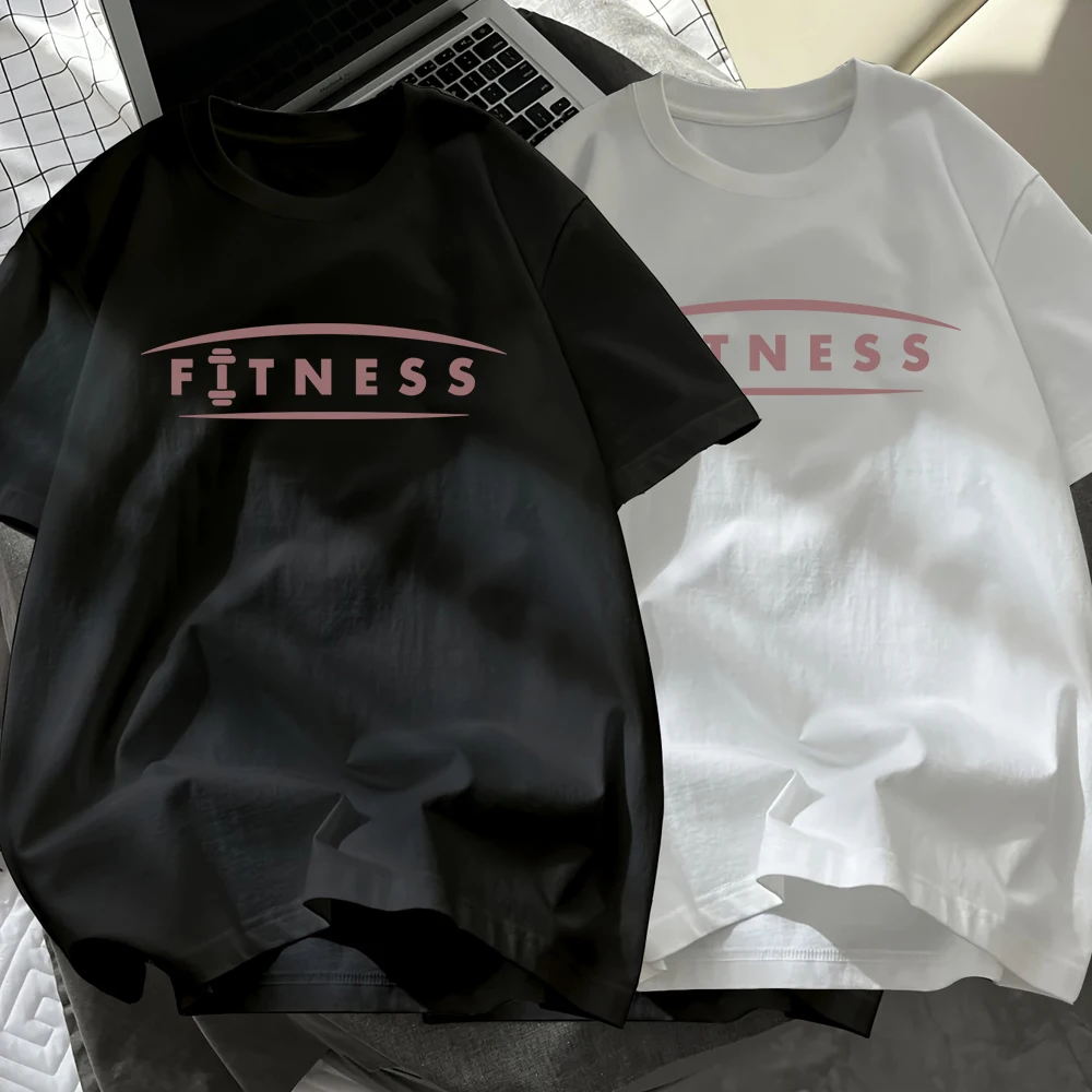 

Мужские летние хлопковые футболки с принтом Fitness Letter, оверсайз, с круглым вырезом, черно-белый комплект, мягкие топы с коротким рукавом, базовая одежда