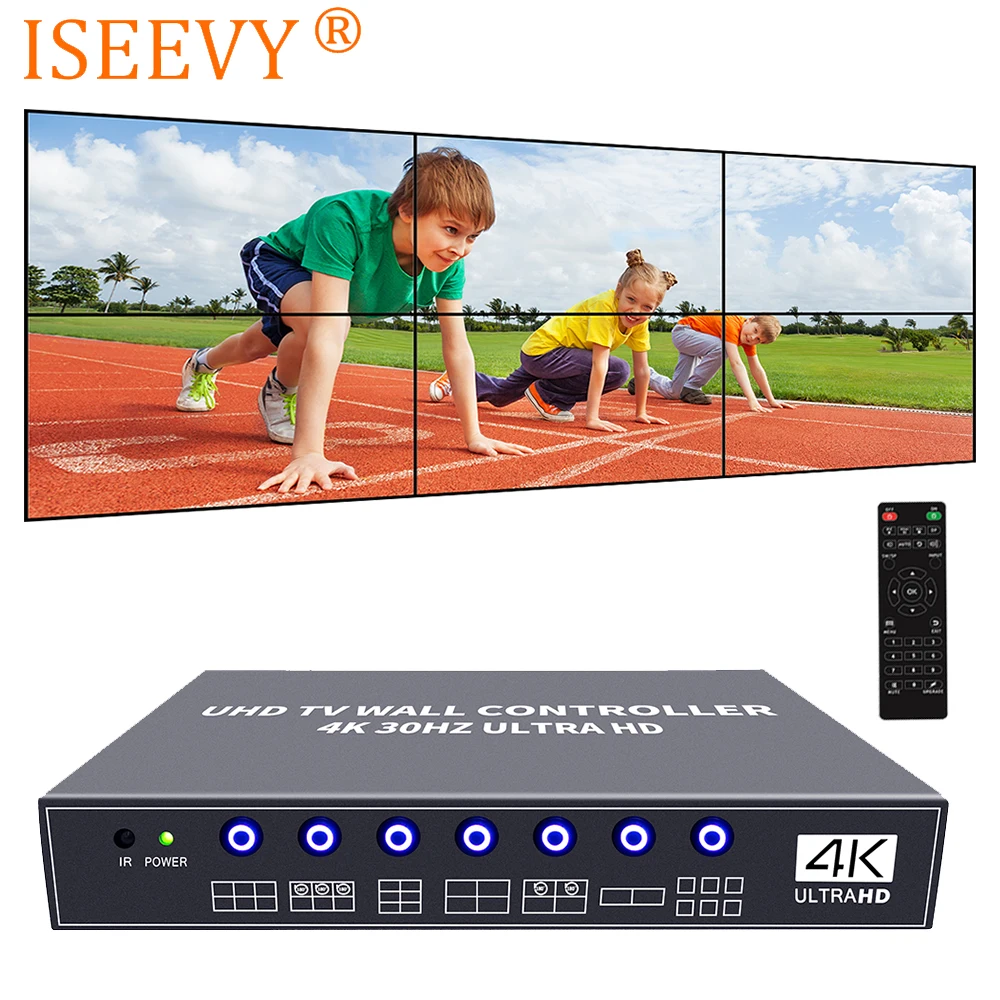 

ISEEVY 4K30 UHD Video Wall Controller 2x3 3x2 TV Wall Processor support 3840*2160@30Hz HDMI Input for Max 6 TV Splicing Display