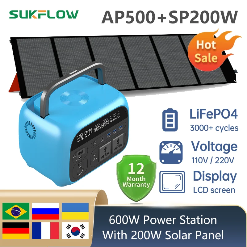 

600W 130Ah LiFePO4 battery generador solar portatil with 100W 200W 400W paneles solares outdoor camping equipment