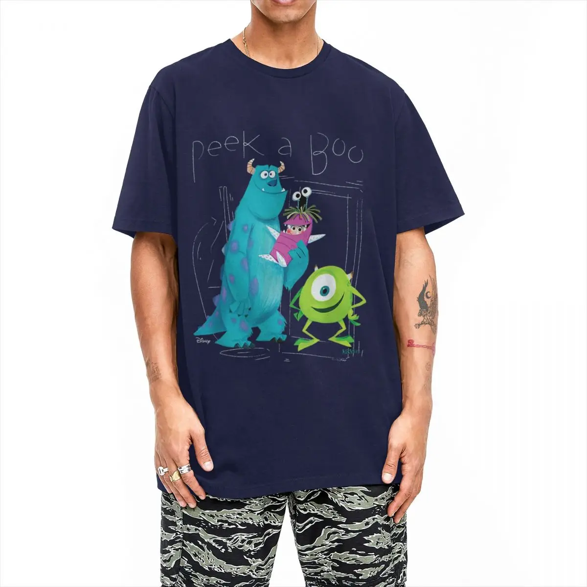 Monsters Inc Peek A Boo T Shirts for Men Women Pure Cotton Funny T-Shirts Round Collar Tees Short Sleeve Clothing Plus Size