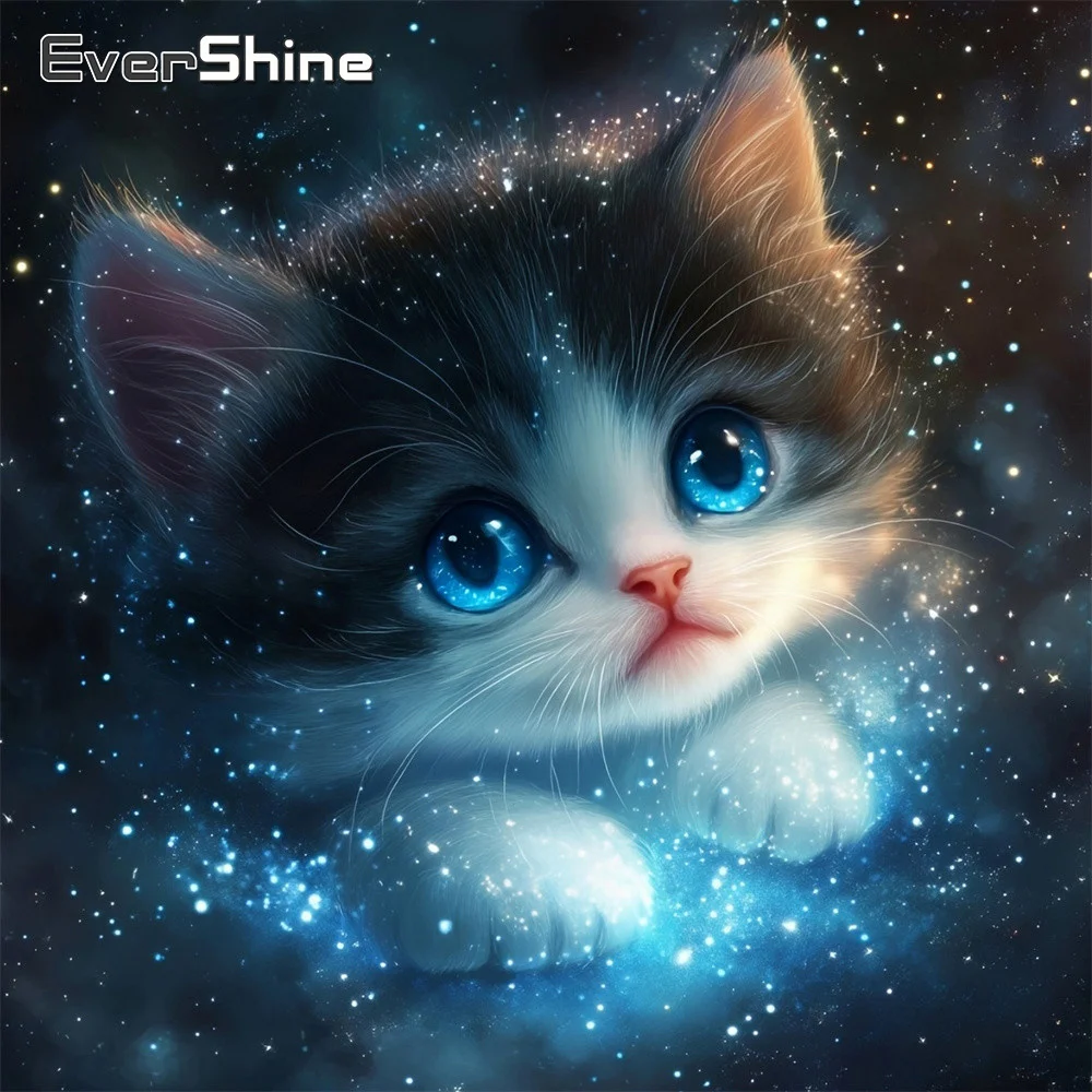 EverShine Diamant-Mosaik Katzenbild Strass-Stickerei Tier Vollquadratische Kreuzstich-Diamantmalerei Kindergeschenk