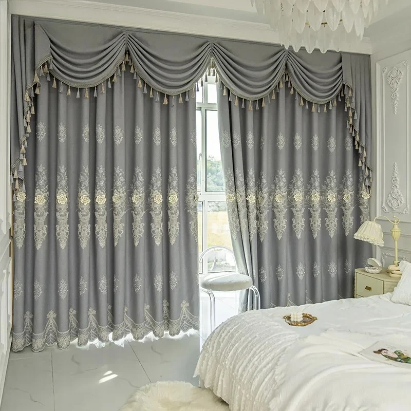 

Chenille European Curtains for Living Room Bedroom Embossed Embroidery Window Blackout Valance Decor Custom Luxury Tulle Fabric