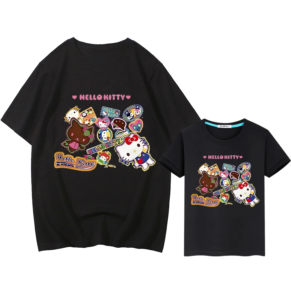 

hello kitty Print family matching outfits 100%Cotton boys girls T-shirt mommy daughter matching clothe Men women Anime Short y2k