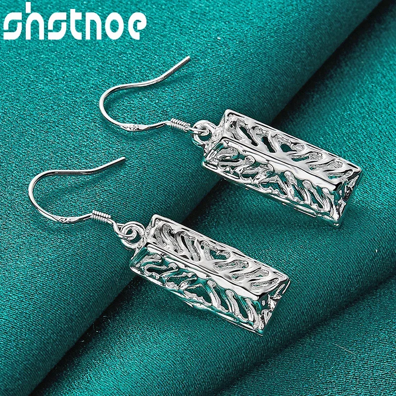 

SHSTONE 925 Sterling Silver Hollow Cuboid Drop Earrings For Women Party Engagement Wedding Birthday Fashion Charm Jewelry Gift