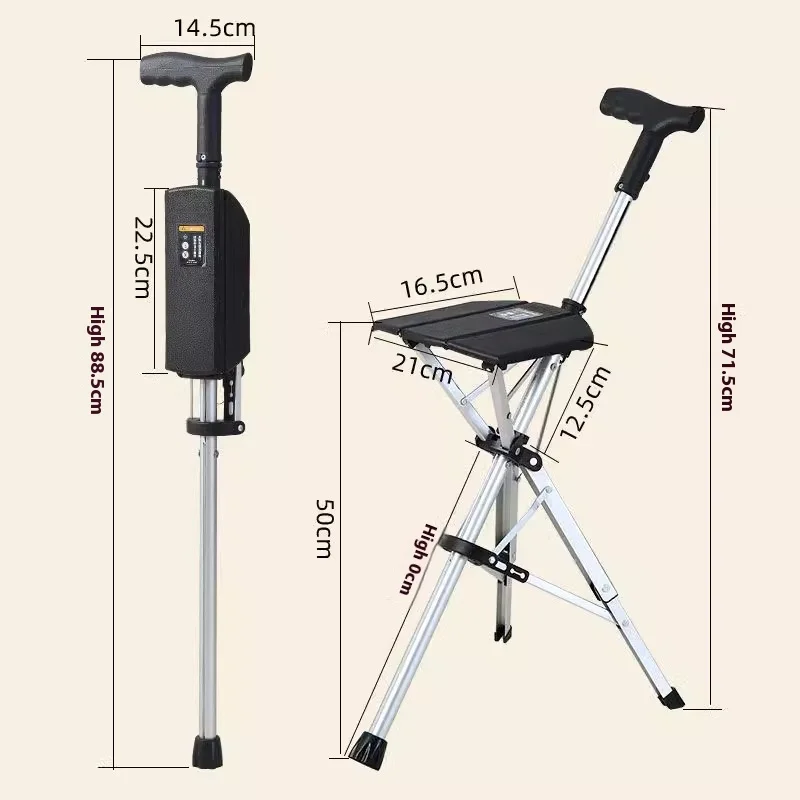 

Electric Crutch Stool, Aluminum Alloy Folding Cane Chair, Non-Slip Portable Cane Seat, Walking Stick for Elderly Mobility Aid