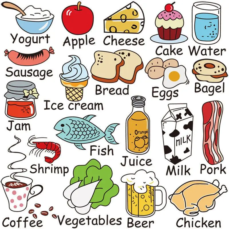 

Food and Fruit Logo Wall Stickers Restaurant Kitchen Double-sided Glass Stickers Waterproof Refrigerator Stickers Shops Decor